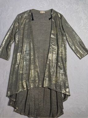 Emi & Joe Metallic Gold Shimmer Open Front Cardigan Size M